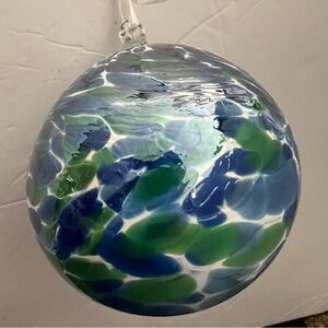Handcrafted Blue and Green Glass Glass Blowing Ornament 4”
